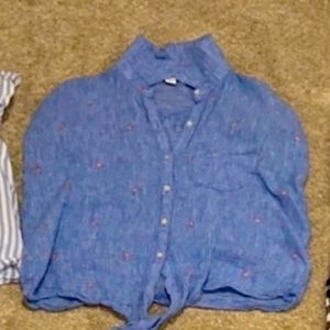 Chambray tie shirt with flamingo 🦩 print